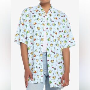 SANRIO Keroppi Pinstripe Oversized Woven Button-Up Small Women Kidcore Hot Topic